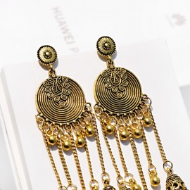 2019 Egypt Turkish Classic Antique Women's Round Alloy Long Chain Tassel Jhumka Earrings Indian Dangle Drop Earrings Boho Style