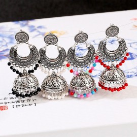 2020 Ethnic Silver Color Gypsy Indian Earrings For Women Boho Jewelry Beads Bell Tassel Jhumka Earrings Ladies Retro Earrings