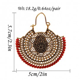 2020 Indian Women's Big Round Hollow Flower Jhumka Earrings Ethnic Gypsy Gold Color Alloy Red Silk Drop Earring