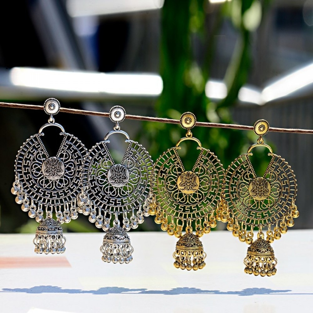 2022 Big Round Indian Jewelry Jhumka Jhumki Earrings For Women Retro Gypsy Statement Tassel Earrings Egypt Turkish Earrings