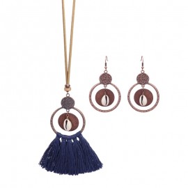 2022 Retro Summer Bohemia Red Tassel Necklace Earring Set Ethnic Shell Pendant Sweater Chain Women Jewelry