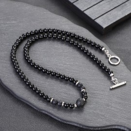 2023 Fashion Black Natural Stone Beads Necklaces Men Classic Handmade Lava Strand Beads Men's Necklace Jewelry Gift