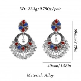 3 Color Vintage Silver Color Flower Bollywood Oxidized Earrings Women's Boho Ethnic Blue Dripping Oil Dangle Earrings