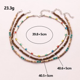 3Pcs/Set Boho Layered Wooden Bead Necklace For Women Summer Vintage Collier Choker Necklace Femme Fashion Jewelry