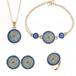 4pcs Luxury Classic Luck Evil Eye Jewelry Set Women Round Blue Zircon Chain Necklace Bracelet Earring Ring Turkey Jewelry Sets