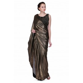 Designer hand crafted blouse with plain shimmer sari