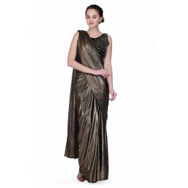Designer hand crafted blouse with plain shimmer sari
