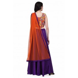 designer silk thread blouse with a line skirt and dupatta