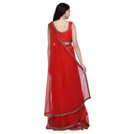 Designer Red Drape Sari