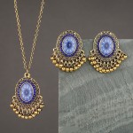 Afghan Vintage Tribal Blue Flower Statement Necklace Earring Jewelry Sets Gold Color Indian Chain Necklaces