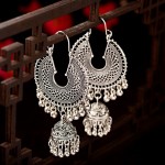 2020 Egypt Vintage Women's Gold&Silver Color Jhumka Bells Tassel Earrings Ethnic Turkish Tribal GypsyRound Hollow Indian Jewelry