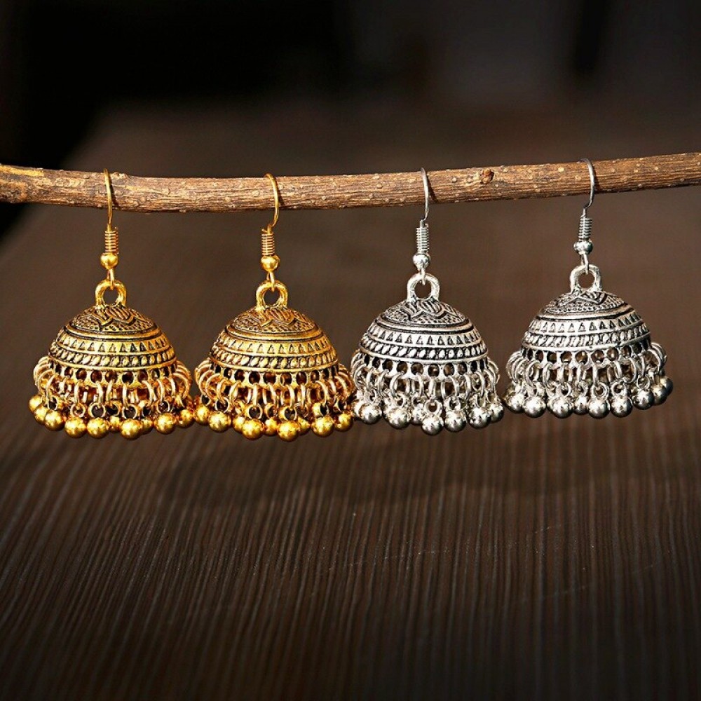 2020 Gypsy Jewelry Vintage Indian Jhumka Bell Tassel Earrings Ethnic Silver Color Dangle Earrings For Women