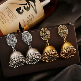 2020 Vintage Afghan Flower Gold Color Alloy Bollywood Earrings For Women Ethnic Mirror Oxidized Jhumka Earrings