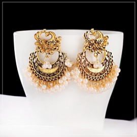 2020 Vintage Gold Color Peacock Alloy Bollywood Oxidized Earrings For Women Ethnic Pearl Tassel Jhumka Dangle Earrings