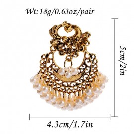 2020 Vintage Gold Color Peacock Alloy Bollywood Oxidized Earrings For Women Ethnic Pearl Tassel Jhumka Dangle Earrings