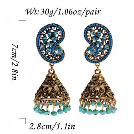 2021 Vintage Pink Rhinestone Leaf Earrings For Women Kolczyki Retro Gold Color Alloy Tassel Bells Earrings Bijoux