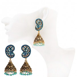2021 Vintage Pink Rhinestone Leaf Earrings For Women Kolczyki Retro Gold Color Alloy Tassel Bells Earrings Bijoux