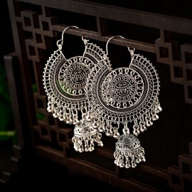 2022 Traditional Indian Ethnic Tassel Dangle Earrings For Women Big Round Gypsy Jhumka Jhumki Earring Statement Drop Earrings