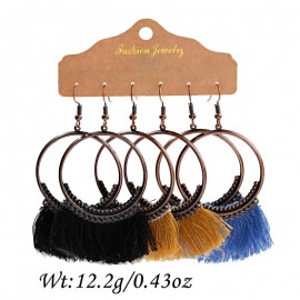 3PCS/Lot Bohemia Red Tassel Earring Sets Vintage Ethnic Geometry Alloy Earrings For Women Girl Statement Jewelry