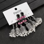 3Pairs/Lot Vintage Silver Color Tribal Earrings Set Bohemian Women's Pink CZ Earrings Hippie Jewelry