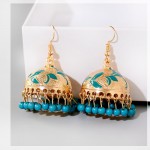 4 Color Ethnic Women's Green Beads Tassel Turkish Jhumka Earrings Vintage Leaf Indian Jewelry Gold Color Bell Dangling Earrings