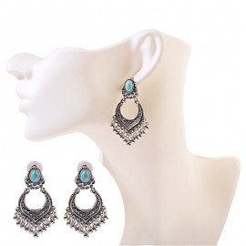Antique Tibetan Silver Color Women's Bohemia Style Earrings Tassels Round Stud Earrings Tribal Ethnic Earrings