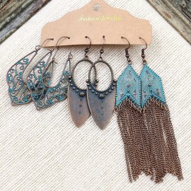 Bohemia Bronze Earrings Set Vintage Ethnic Long Tassel Wedding Water Drop Earrings For Women Girls Statement Jewelry