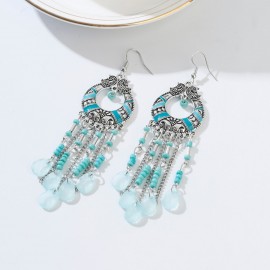 Bohemian Classic Women's Corful Crystal Tassel Earrings 2021 Fashion Jewelry Silver Color Flower Wedding Earrings Hangers
