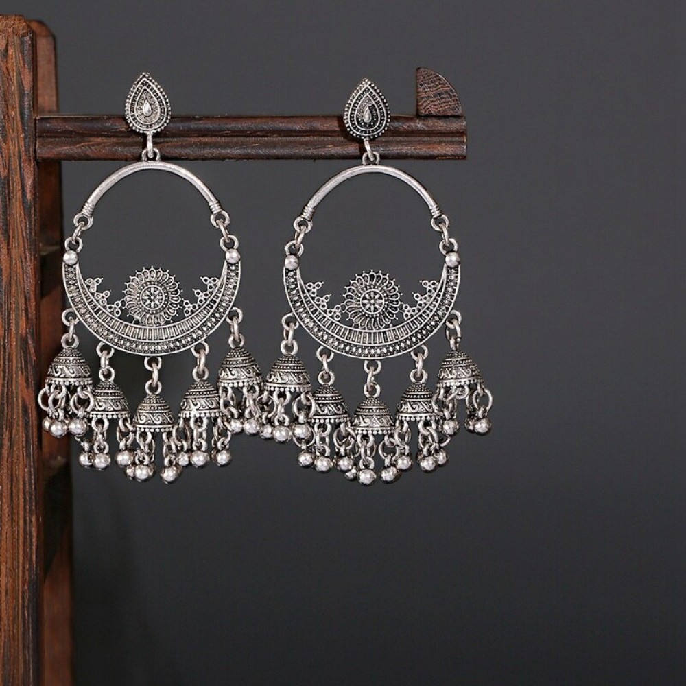 Boho Ethnic Big Carved Turkish Earring Handmade Classic Gold Color Vintage Bell Tassel Earrings For Women Gypsy Jewelry