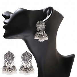 Boho Ethnic Pearl Tassel Earrings For Women Pendient Gyspy Silver Color Flower Carved Ladies Indian Earring Jewelry