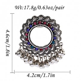Boho Vintage Silver Color Round Waves Hollow Earrings Pendientes Ethnic Corful Zircon Beads Tassel Wedding Earrings
