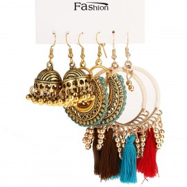 Boho Women's Round Gold Color Alloy Ladies Earrings Set Bollywood Bohemian Vintage Fabric Tassels Earrings Fashion Jewelry
