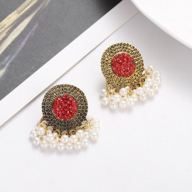 Classic Black CZ Round Jhumka Earrings Orecchini Women's Imitation Pearl Beads Wedding Earrings Gift