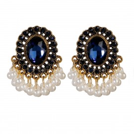 Classic Blue Crystal Indian Earrings For Women Pendientes Luxury Pearl Tassel Earrings Jewelry Brincos