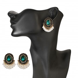 Classic Blue Crystal Indian Earrings For Women Pendientes Luxury Pearl Tassel Earrings Jewelry Brincos