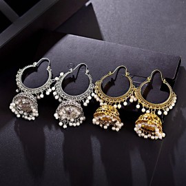 Classic Retro Women's Gypsy Indian Earrings Boho Jewelry Ladies Vintage Synthetic Pearl Tassel Jhumka Earrings 2019