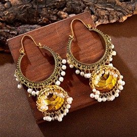 Classic Retro Women's Gypsy Indian Earrings Boho Jewelry Ladies Vintage Synthetic Pearl Tassel Jhumka Earrings 2019