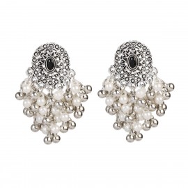 Classic Silver Color Beads Tassel Jhumka Indian Earrings Women Kolczyki Ladies Blue Gypsy Earring Pendientes Orecchini Donna