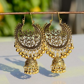 Classic Vintage Egypt Gold Color Jhumka Jhumki Earrings Women Tibetan Indian Jewelry Ethnic Bells Tassel Tribal Gypsy Earings