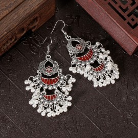 Classic White Dripping Oil Indian Earring Jewelry For Women Pendient Ethnic Pearl Tassel Earring Tibetan Jewelry