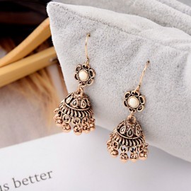 Classical Retro Tassel Indian Jhumka Earrings Ethnic Flower Gold Silver Color Earrings For Women Oorbellen Hangers
