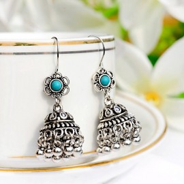 Classical Retro Tassel Indian Jhumka Earrings Ethnic Flower Gold Silver Color Earrings For Women Oorbellen Hangers