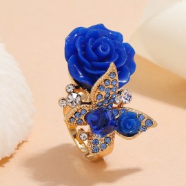 Elegant Green Butterfly Flower CZ Rings Indian Jewelry Retro Finger Ring Banquet Wedding Jewelry Female Gifts