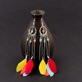 Ethnic Blue Feather Long Earrings For Women Gypsy Jhumka Jhumki Chain Indian Beads Earrings Handmade Oorbellen HXE058