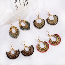 Ethnic Carved Gold Color Alloy Earrings Vintage Heart Shape Geometry Jhumka Ladies Earrings Oorbellen Hangers Kolczyki