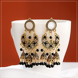 Ethnic Classical Women's Blue Beads Earrings Handmade Ladies Gypsy Jhumka Jhumki Bell Tibetan India Earrings