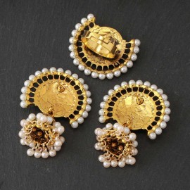 Ethnic Flower Carved Pearl Earring/Ring Set Bijoux Wedding Jewelry Hangers Beads Tassel Jhumka Earrings Hangers
