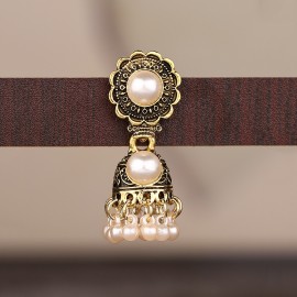 Ethnic Gold Color Flower Indian Earrings For Women Pendient Vintage Gyspy Pearl Ladies Earring Jewelry Oorbellen Hangers