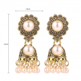Ethnic Gold Color Flower Indian Earrings For Women Pendient Vintage Gyspy Pearl Ladies Earring Jewelry Oorbellen Hangers