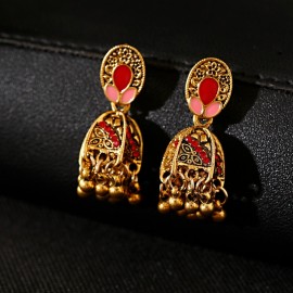 Ethnic Gold Color Irregular Carved Alloy Earrings 2022 Women's Vintage Blue Flower Dangle Earrings Indian Jewelry